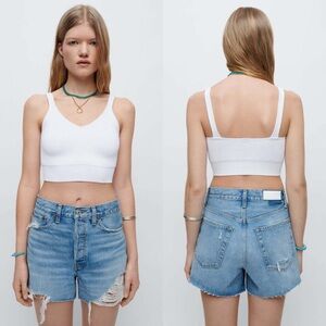 RE/DONE 90s Rib Crop Top in White
